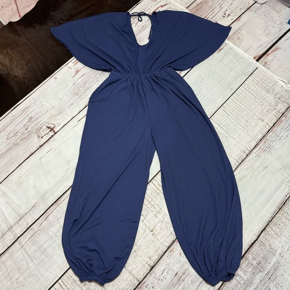 FREE PEOPLE “ Venus One Piece” women’s butterfly sleeve jumpsuit in blue XS nwt - Picture 13 of 13